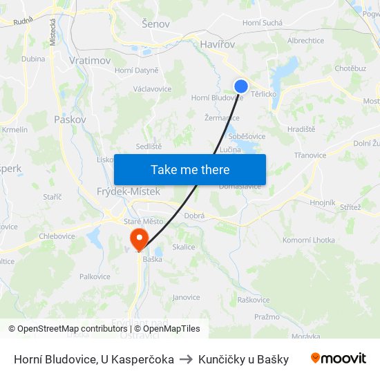 Horní Bludovice, U Kasperčoka to Kunčičky u Bašky map