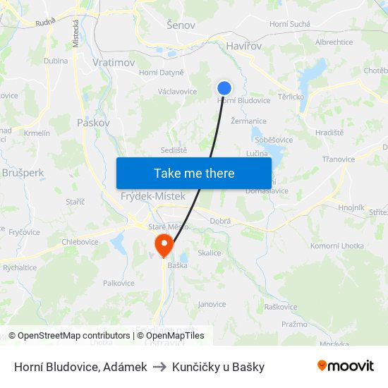 Horní Bludovice, Adámek to Kunčičky u Bašky map