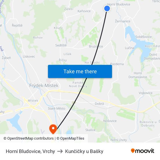 Horní Bludovice, Vrchy to Kunčičky u Bašky map