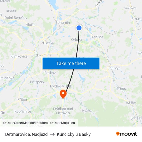 Dětmarovice, Nadjezd to Kunčičky u Bašky map