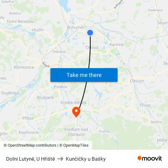 Dolní Lutyně, U Hřiště to Kunčičky u Bašky map