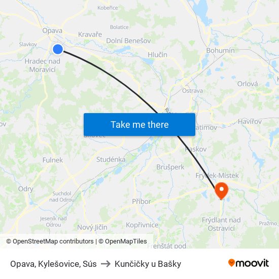 Opava, Kylešovice, Sús to Kunčičky u Bašky map