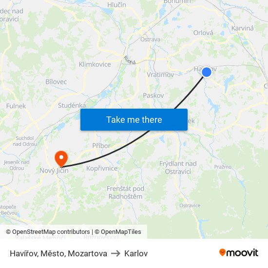 Havířov, Město, Mozartova to Karlov map