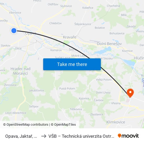 Opava, Jaktař, Sts to VŠB – Technická univerzita Ostrava map