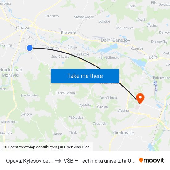 Opava, Kylešovice, Sús to VŠB – Technická univerzita Ostrava map