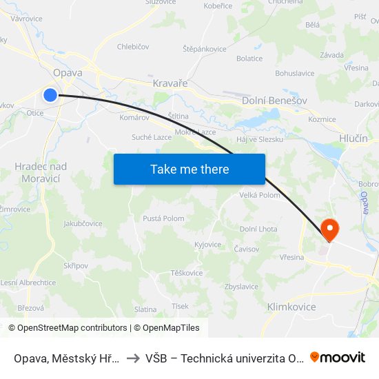 Opava, Městský Hřbitov to VŠB – Technická univerzita Ostrava map