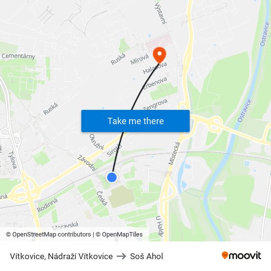 Vítkovice, Nádraží Vítkovice to Soš Ahol map