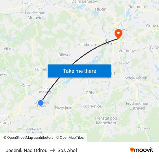 Jeseník Nad Odrou to Soš Ahol map