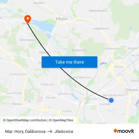 Mar. Hory, Daliborova to Jilešovice map