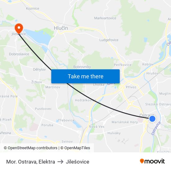 Mor. Ostrava, Elektra to Jilešovice map