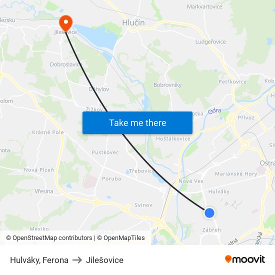 Hulváky, Ferona to Jilešovice map
