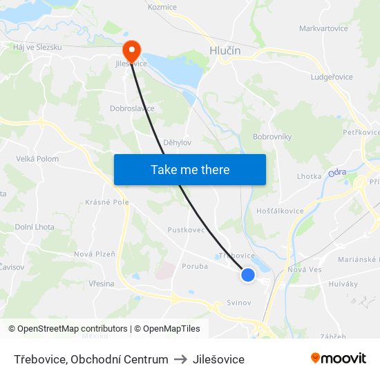 Třebovice, Obchodní Centrum to Jilešovice map