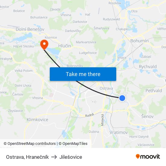 Ostrava, Hranečník to Jilešovice map