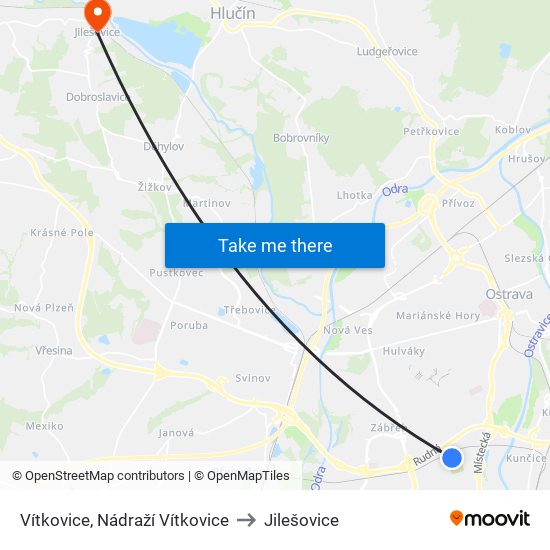 Vítkovice, Nádraží Vítkovice to Jilešovice map