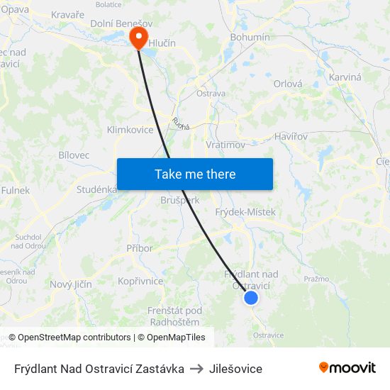 Frýdlant Nad Ostravicí Zastávka to Jilešovice map