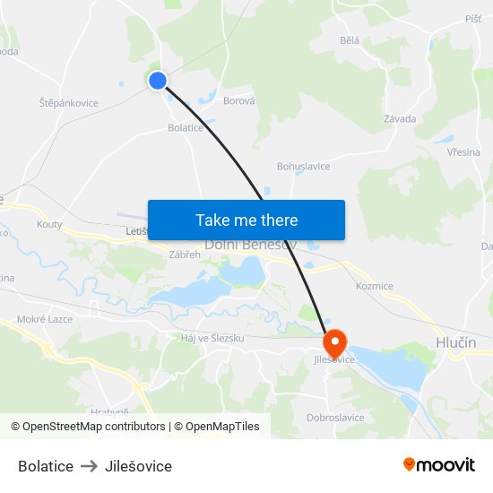 Bolatice to Jilešovice map