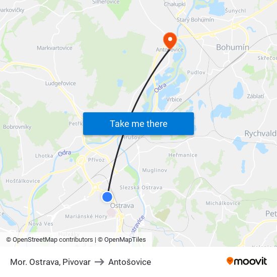 Mor. Ostrava, Pivovar to Antošovice map