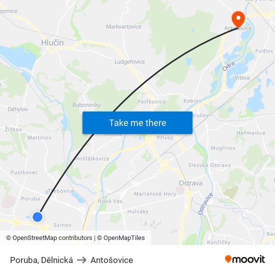 Poruba, Dělnická to Antošovice map