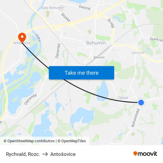 Rychvald, Rozc. to Antošovice map