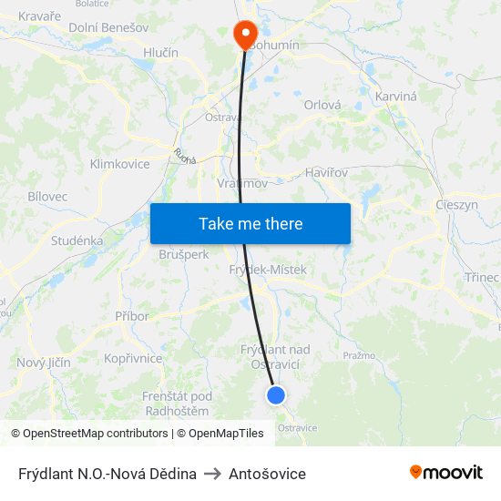 Frýdlant N.O.-Nová Dědina to Antošovice map