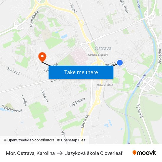 Mor. Ostrava, Karolina to Jazyková škola Cloverleaf map