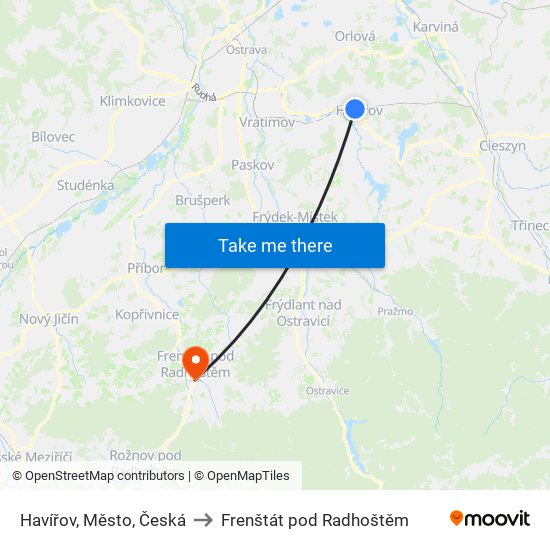 Havířov, Město, Česká to Frenštát pod Radhoštěm map