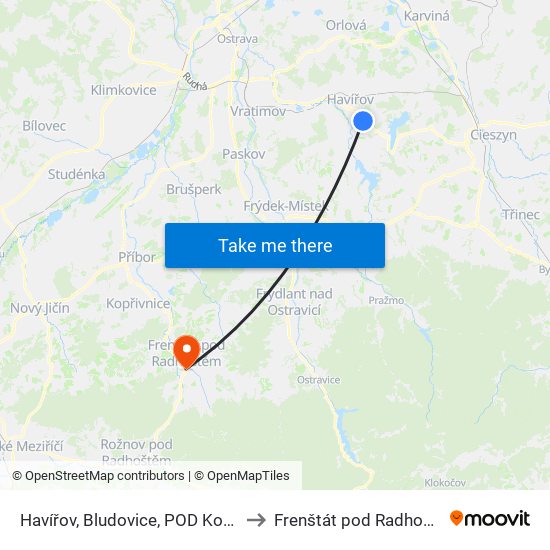 Havířov, Bludovice, POD Kopcem to Frenštát pod Radhoštěm map