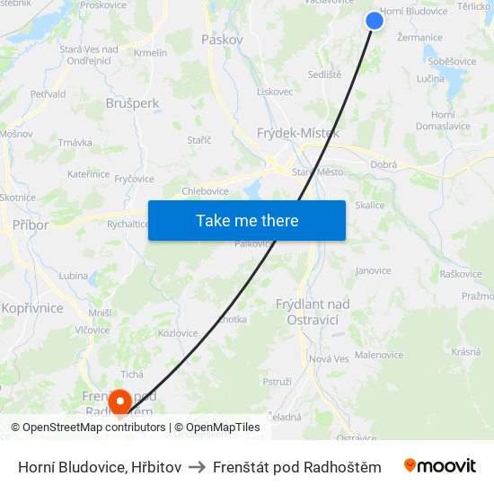 Horní Bludovice, Hřbitov to Frenštát pod Radhoštěm map