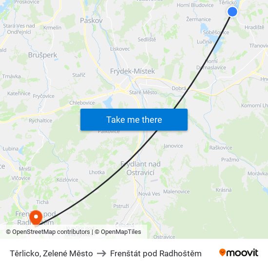 Těrlicko, Zelené Město to Frenštát pod Radhoštěm map