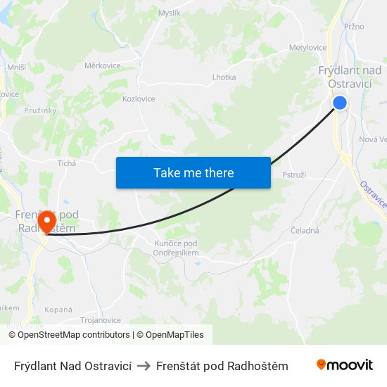 Frýdlant Nad Ostravicí to Frenštát pod Radhoštěm map