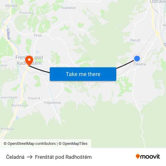 Čeladná to Frenštát pod Radhoštěm map