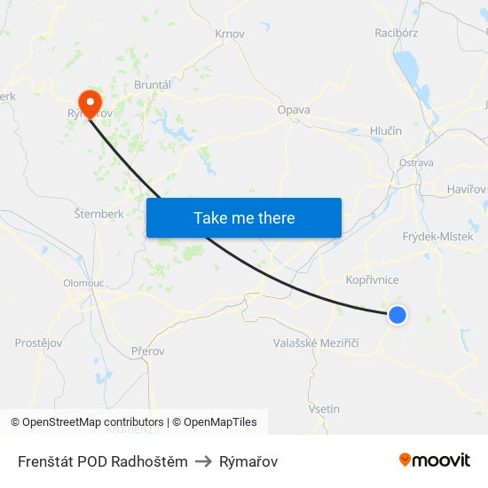 Frenštát POD Radhoštěm to Rýmařov map