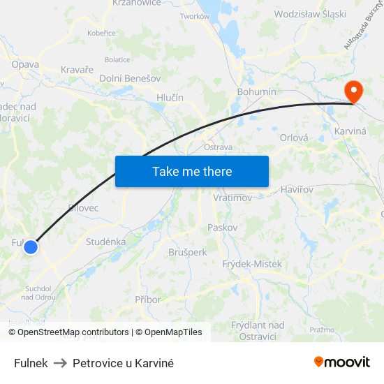 Fulnek to Petrovice u Karviné map