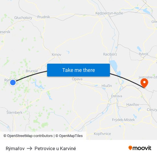 Rýmařov to Petrovice u Karviné map