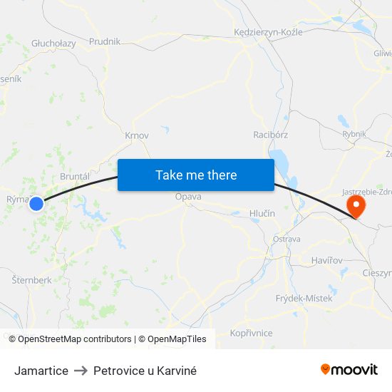 Jamartice to Petrovice u Karviné map