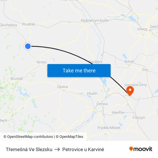 Třemešná Ve Slezsku to Petrovice u Karviné map