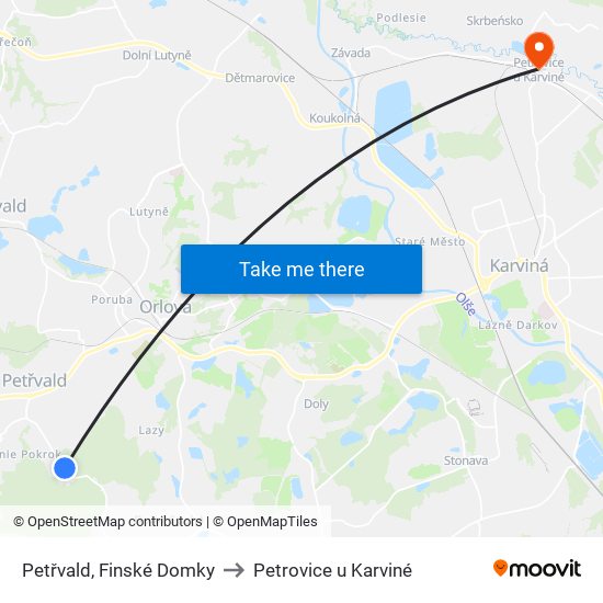 Petřvald, Finské Domky to Petrovice u Karviné map