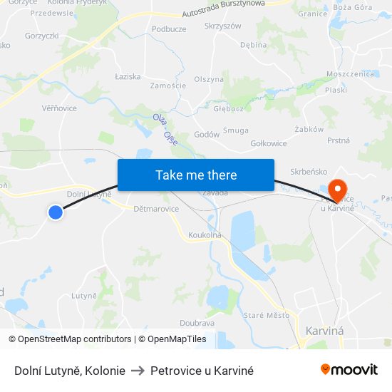 Dolní Lutyně, Kolonie to Petrovice u Karviné map