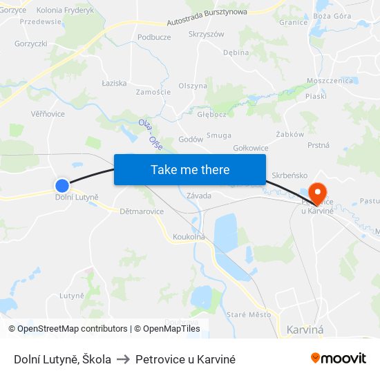 Dolní Lutyně, Škola to Petrovice u Karviné map