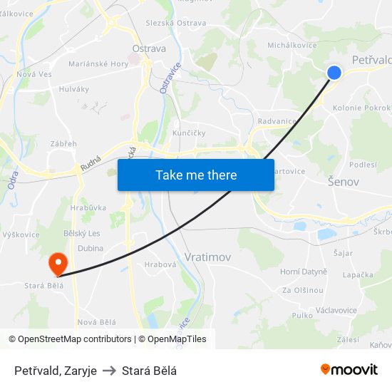 Petřvald, Zaryje to Stará Bělá map