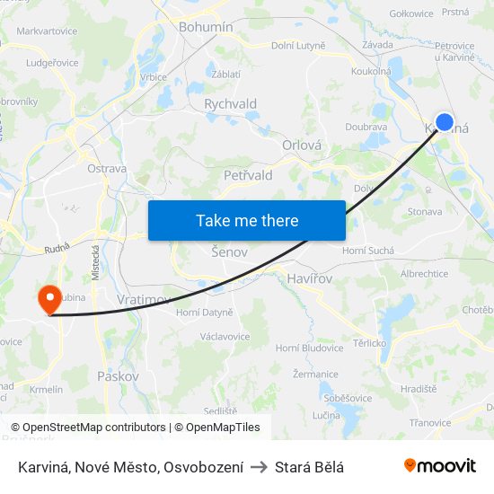 Karviná, Nové Město, Osvobození to Stará Bělá map