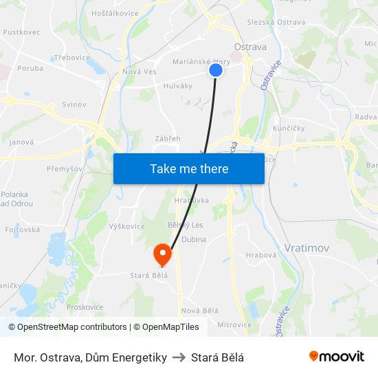 Mor. Ostrava, Dům Energetiky to Stará Bělá map