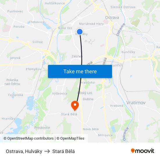 Ostrava, Hulváky to Stará Bělá map