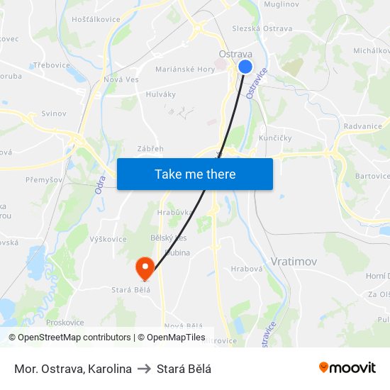 Mor. Ostrava, Karolina to Stará Bělá map