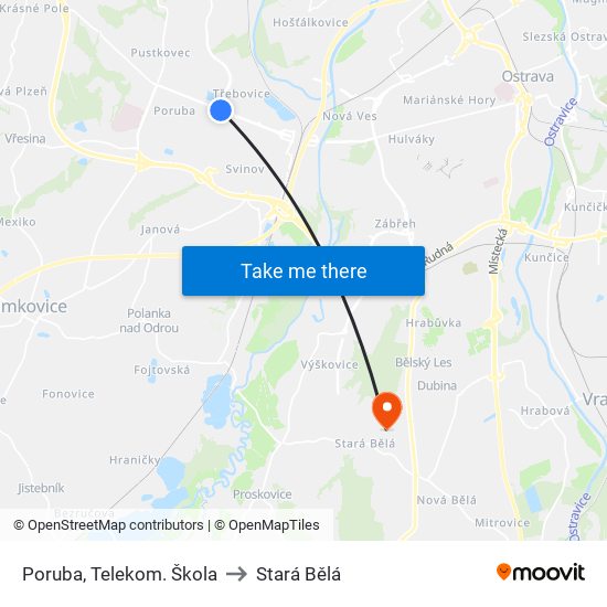 Poruba, Telekom. Škola to Stará Bělá map