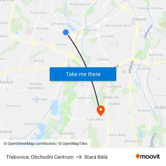 Třebovice, Obchodní Centrum to Stará Bělá map