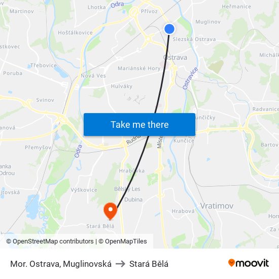 Mor. Ostrava, Muglinovská to Stará Bělá map