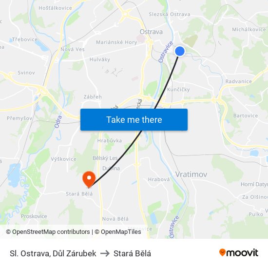 Sl. Ostrava, Důl Zárubek to Stará Bělá map