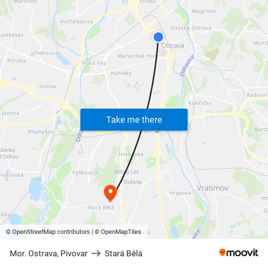 Mor. Ostrava, Pivovar to Stará Bělá map