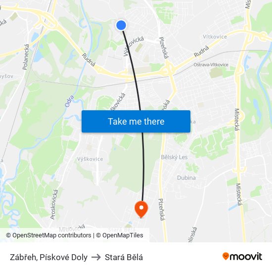 Zábřeh, Pískové Doly to Stará Bělá map